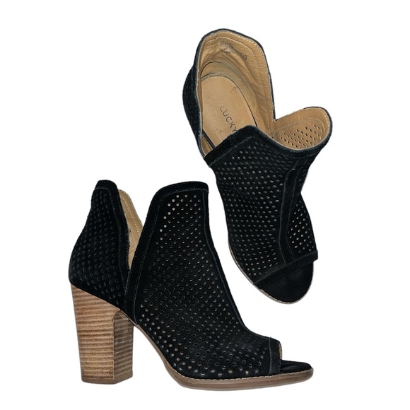 Lucky Brand Larise Peep Toe Perforated Black Booties - Women’s Size 9 - Picture 8 of 14